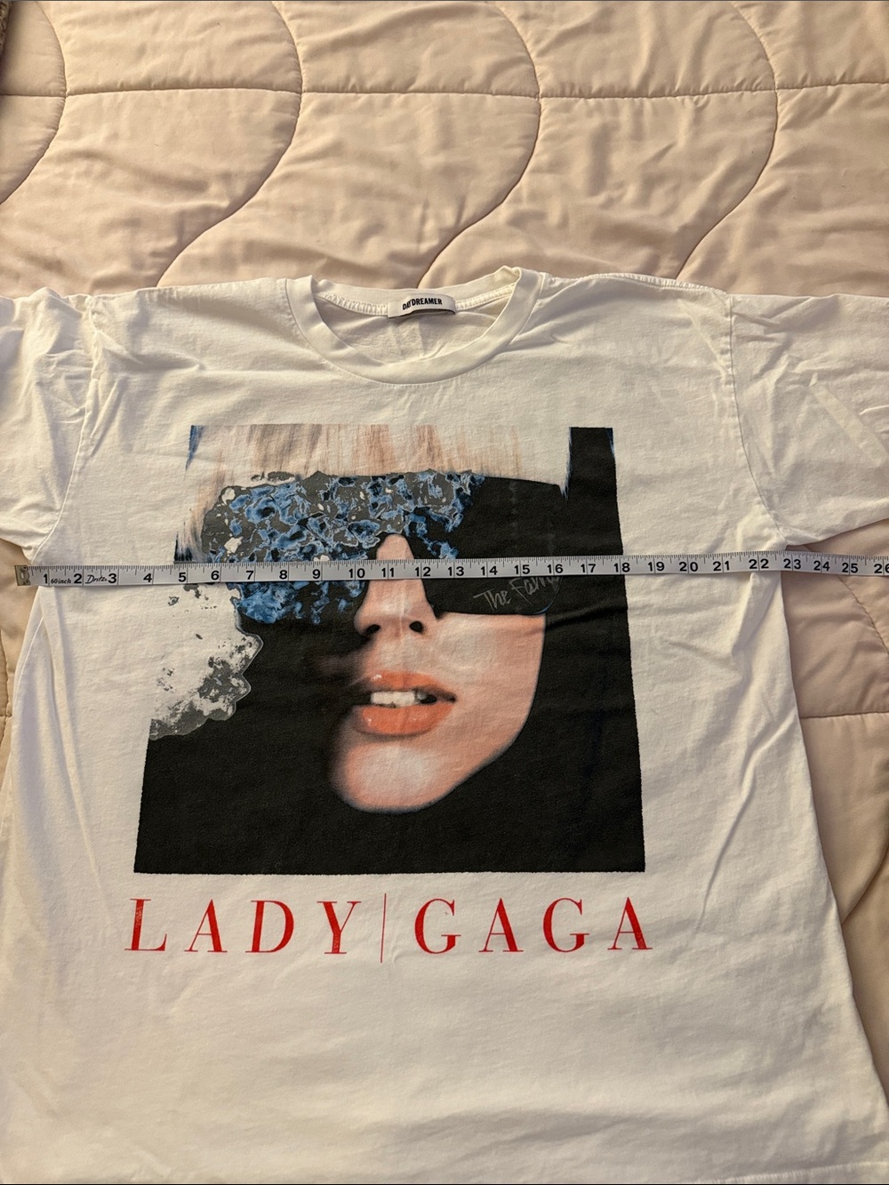 Daydreamer Lady Gaga Graphic Tee - White with Black & Blue Print - Picture 6 of 7